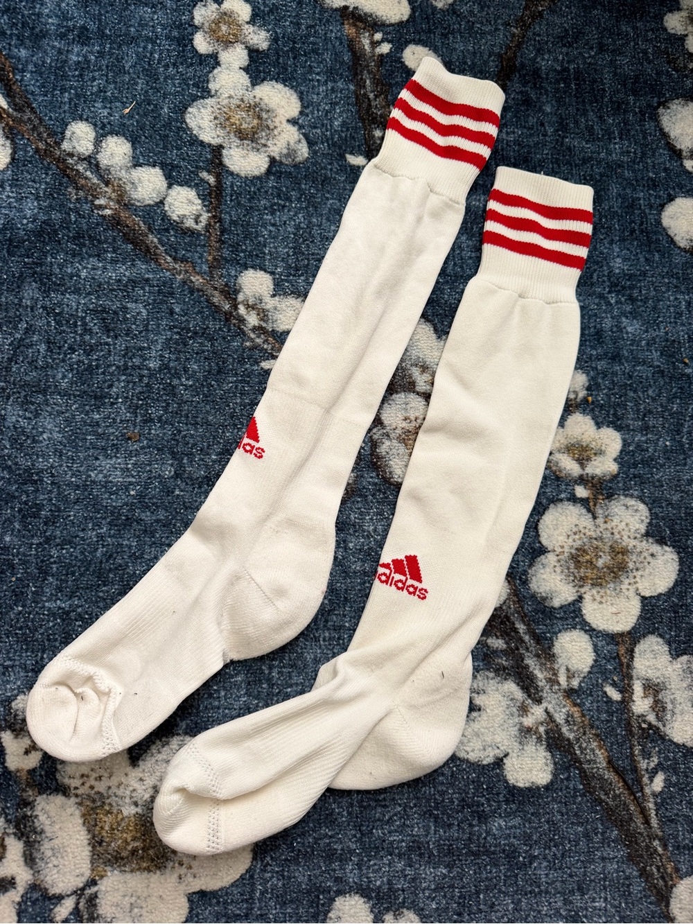 adidas White Knee-High compression Socks with Red Stripes and Logo
